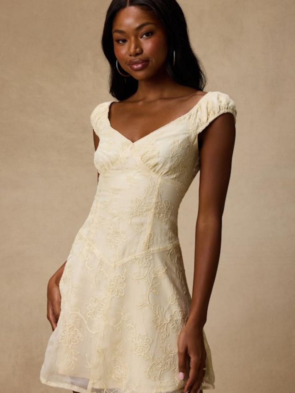 Chembery Aura Pale Yellow Embroidered Mini Dress White - Size S from Lulus